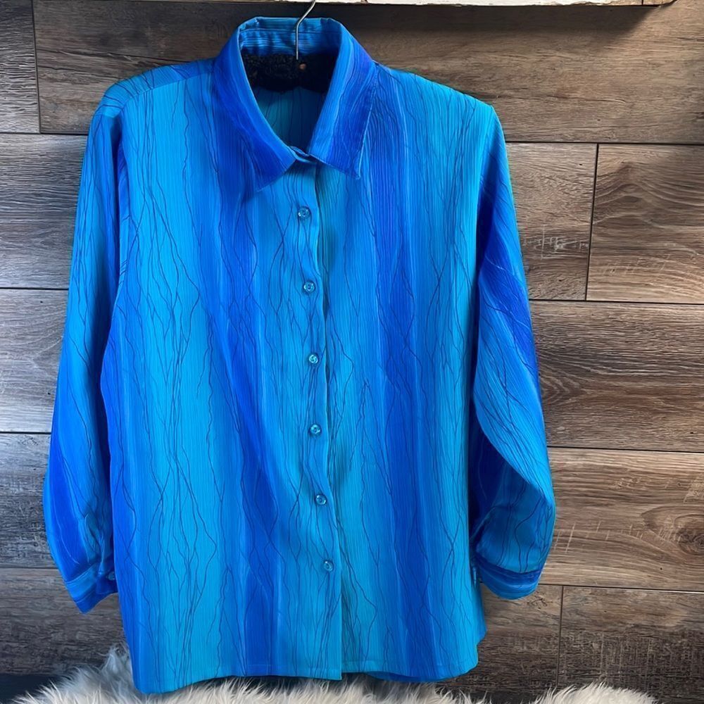 BonWorth Ladies Button Up Blouse, Blue and Purple Ombre,See Description for Size
